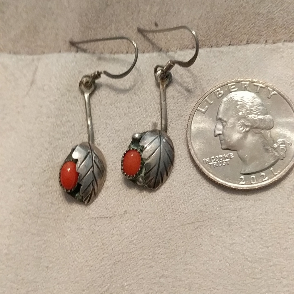 Coral and Sterling Silver Earrings